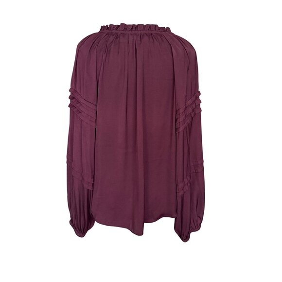 Chelsea & Theodore Womens Burgundy Blouse M Ruffle Neck Long Sleeve 100% Polyest - Picture 4 of 6